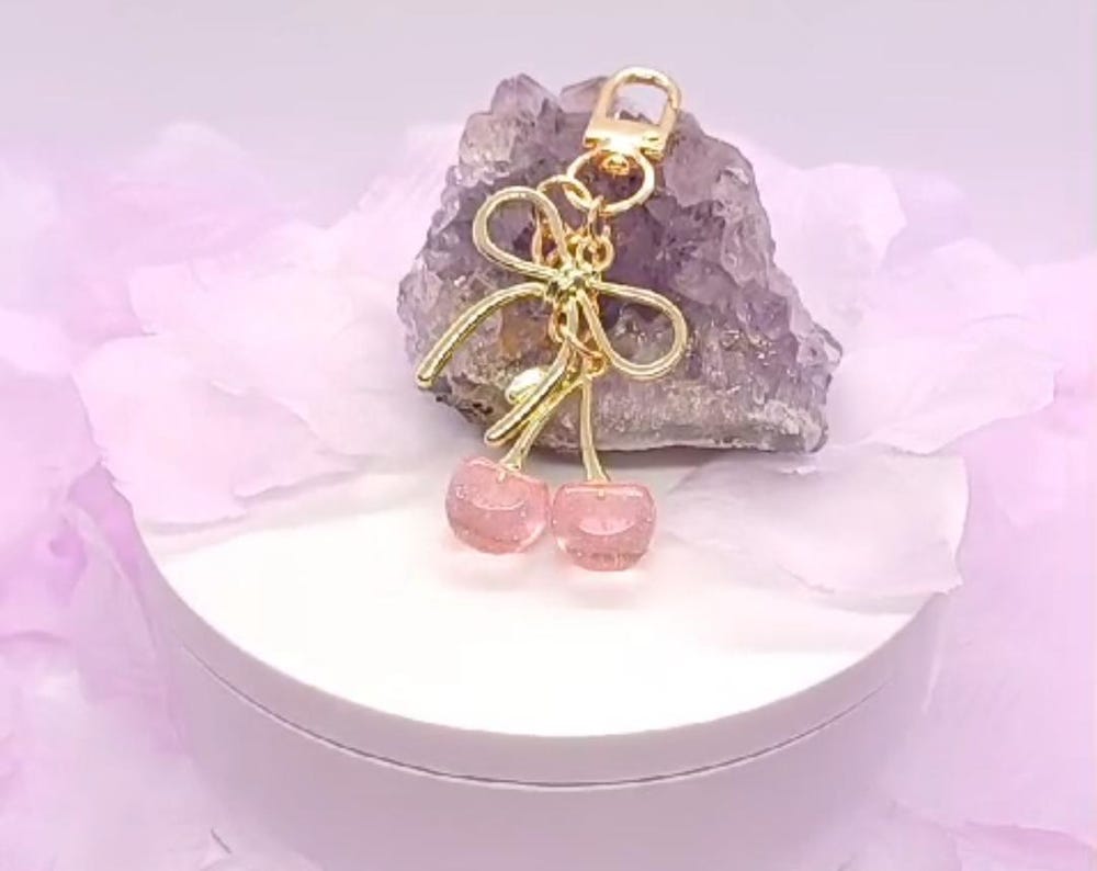 1pc Unisex Pink Cherry Shape Keychain