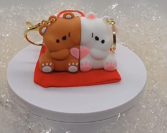 2 pieces keychain couple teddy bears lovers magnets